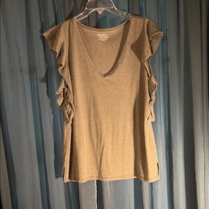 Time and Tru Tan Flutter Sleeve Blouse